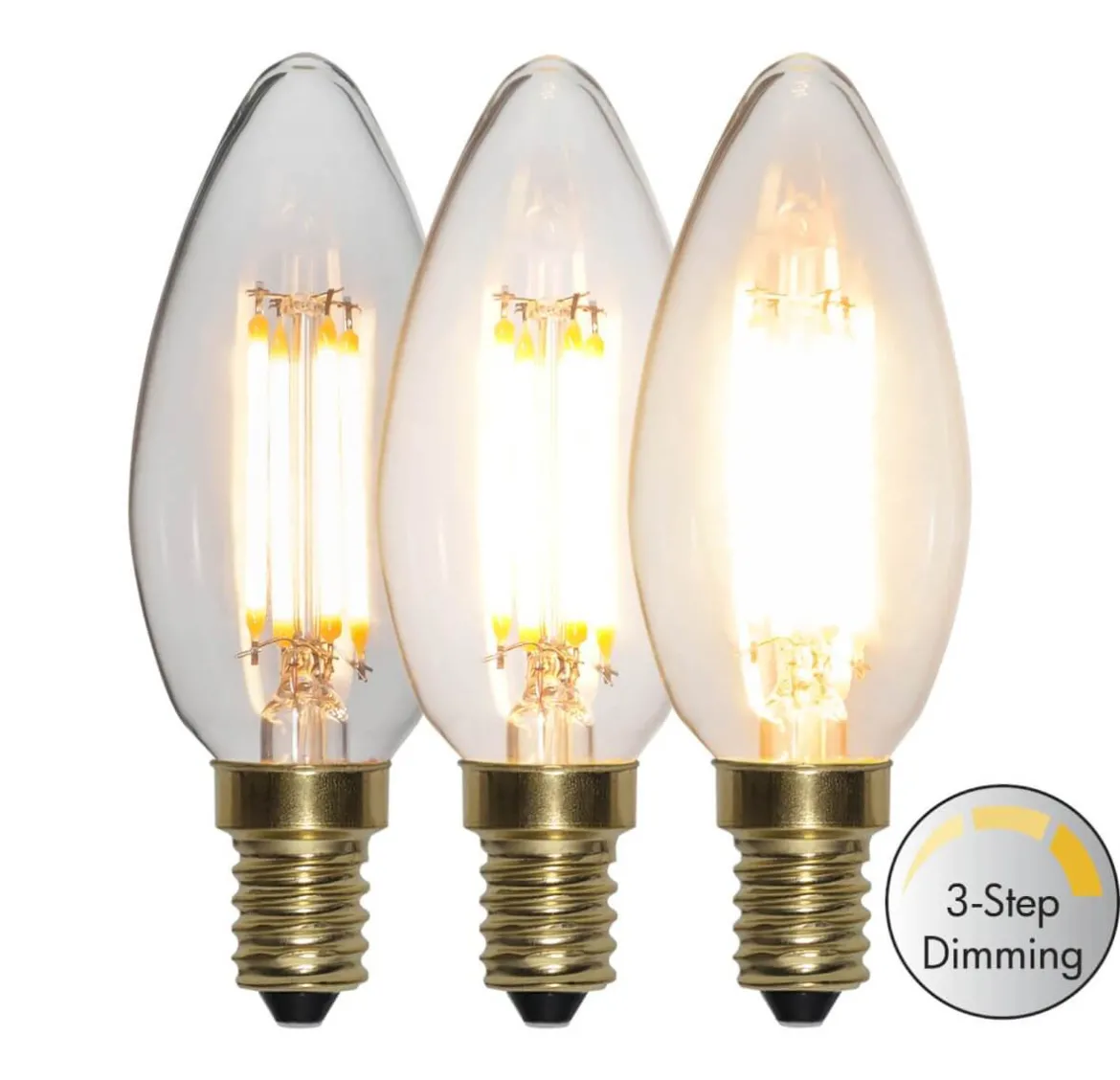E14 Kronljus 3-Steg Dimbar Minne SoftGlow 4W 2100K 400lm LED-Lampa