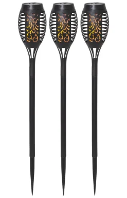 FLAME MINI Solcells-pollare 3-Pack 40cm Svart
