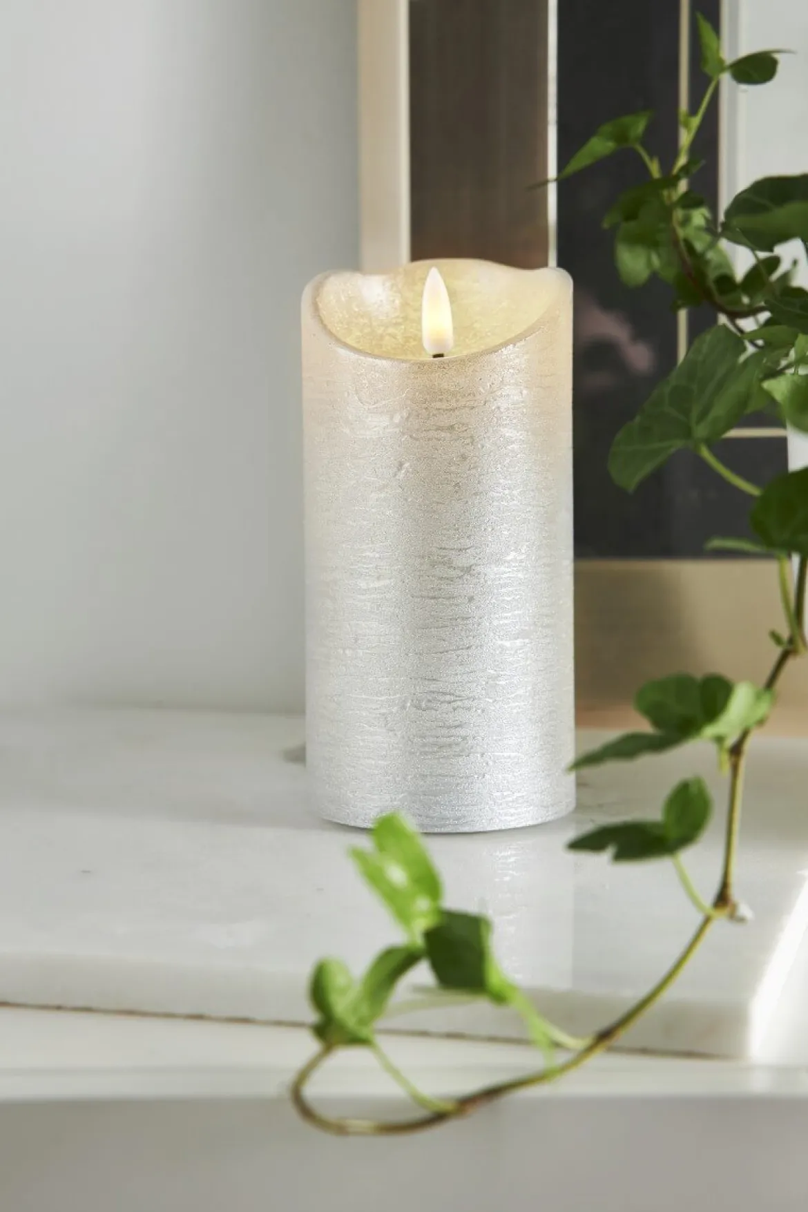 FLAMME RUSTIC LED-Blockljus 15cm Silver