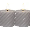 FLAMME SWIRL LED-Blockljus 2-Pack 7,5cm Grå