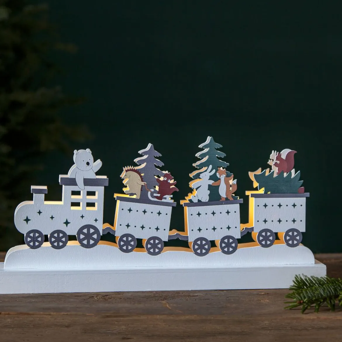 FOREST FRIENDS Bordsdekoration Djurtåg Batteri 37cm Flerfärgad