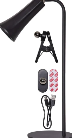 FUNCTIONAL Bord/Vägg/Klämmlampa USB-Laddbar 38cm Svart