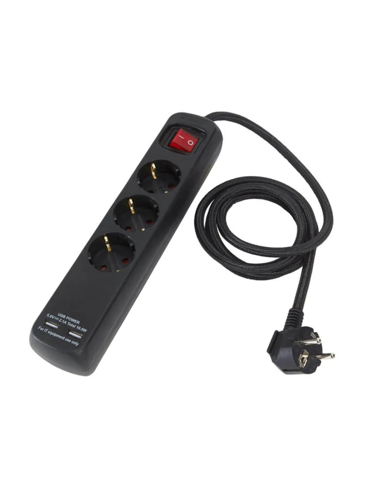 GRENUTTAG 3 Uttag + USB 31cm Svart