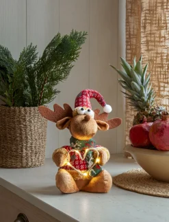 JOYLIGHT Dekorationsfigur Älg Batteri 21cm Brun