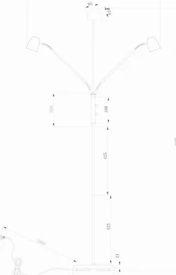 SANDNES Golvlampa dubbel 140cm Borstad Stål