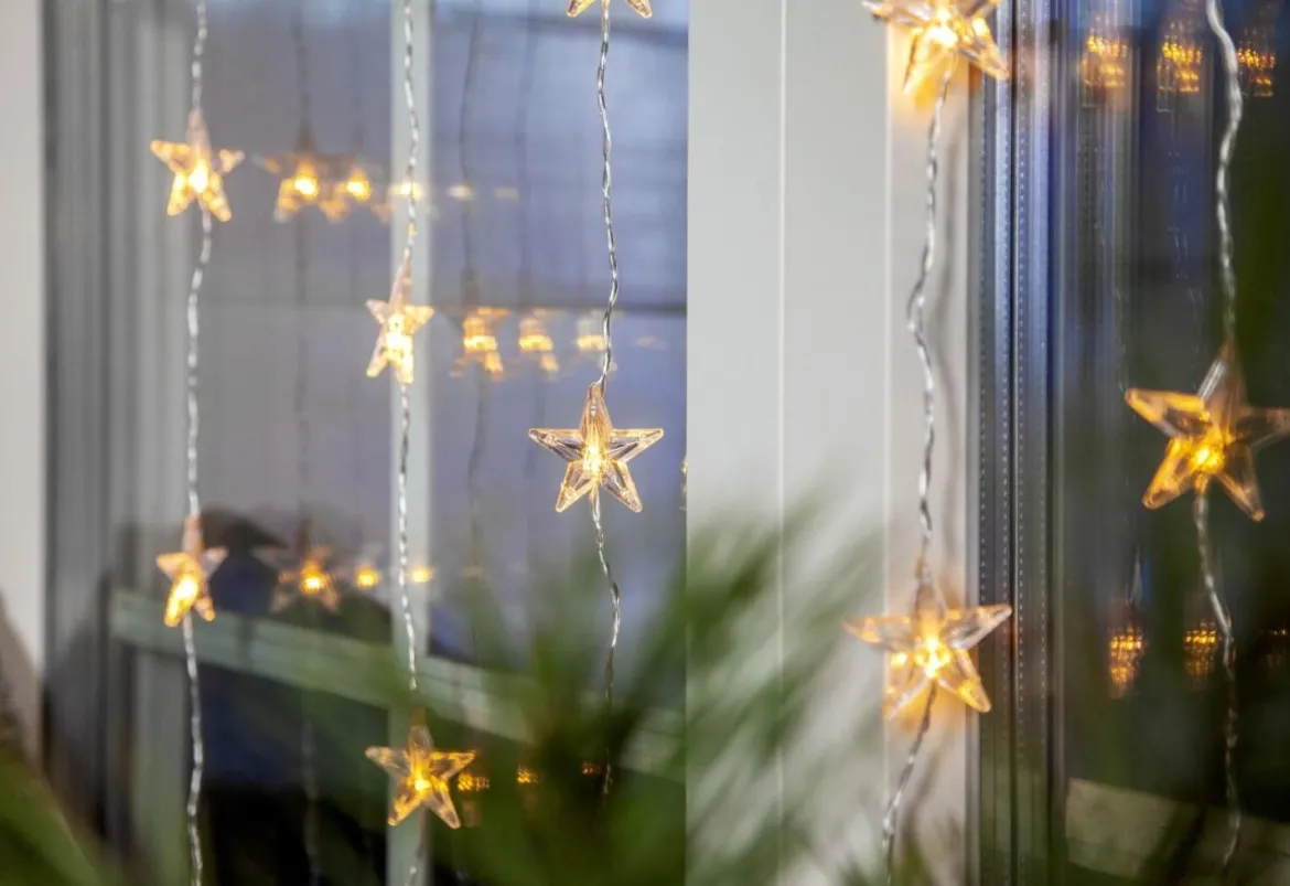 STAR CURTAIN Ljusgardin Batteri 2m 50LED Varmvit/Transparent